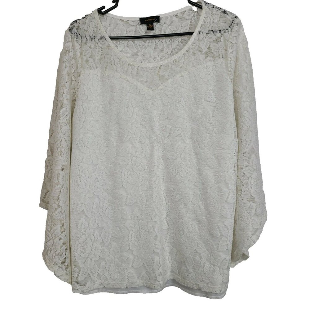Espresso Womens White Lace Top XL Flare Sleeve Romantic Fairy BOHO Blouse